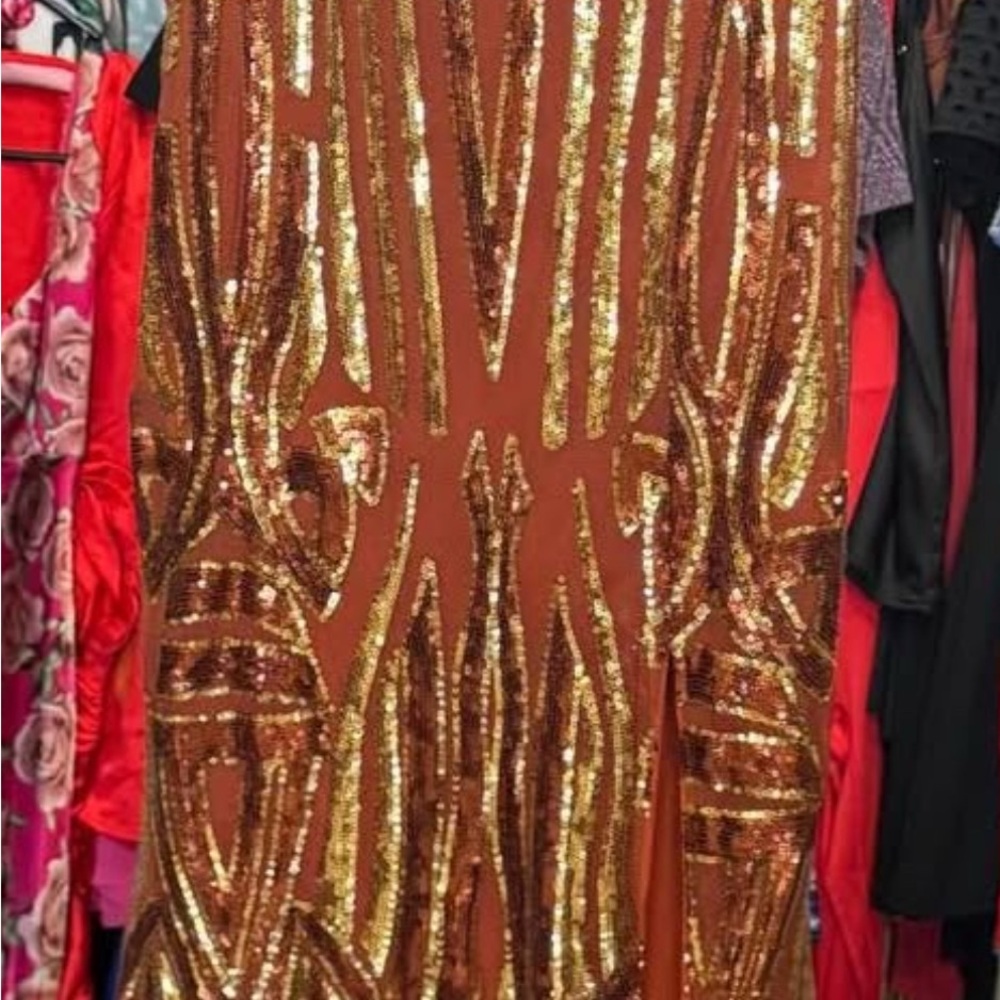 SHEIN Gold Sequin Prom Dress